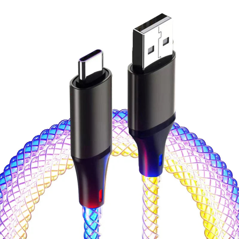 6A Fast Charging RGB Breathing Luminous Gradient Light Data Cable | 66W Type-C Charger Cord