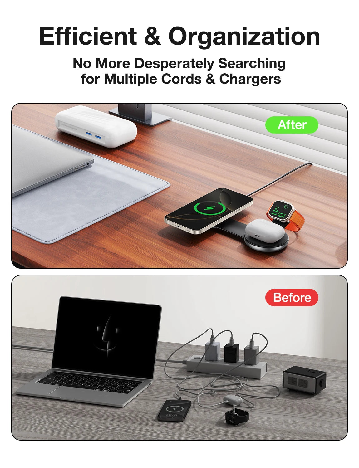 AUFU 3-in-1 Foldable Magnetic Wireless Charging Station | 15W Fast Travel Charger Stand