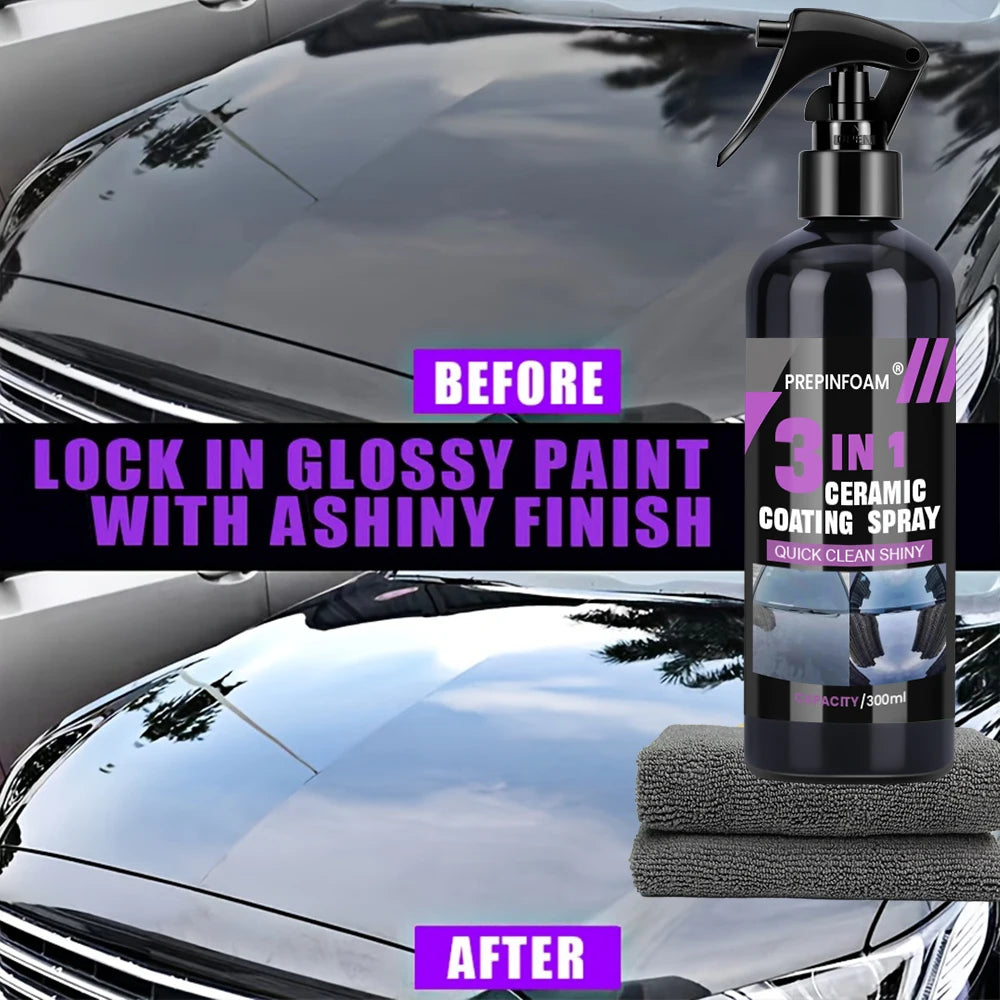 3-in-1 Car Ceramic Nano Coating Spray | Hydrophobic Paint Polish & High-Gloss Protection