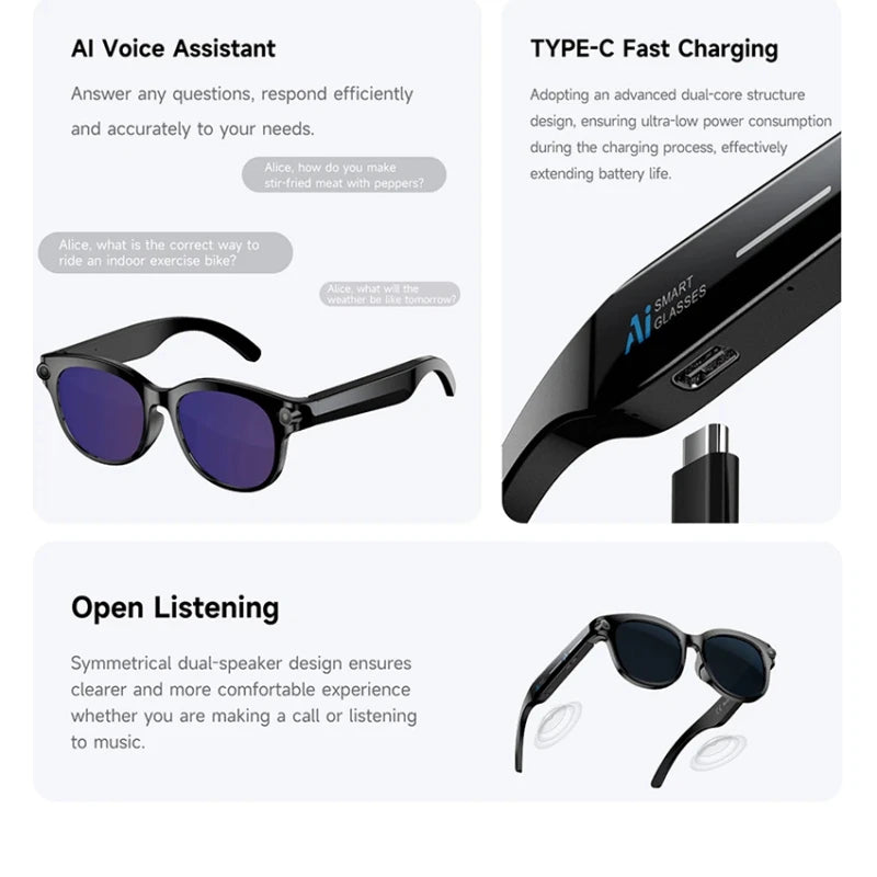 Lenovo Photochromic AI Smart Glasses | Wireless Bluetooth Sunglasses with 800W HD Camera & Real-Time Translator