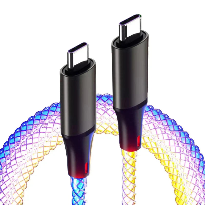 6A Fast Charging RGB Breathing Luminous Gradient Light Data Cable | 66W Type-C Charger Cord