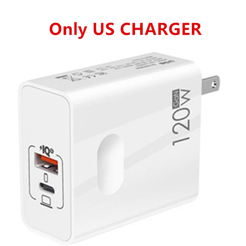 120W Fast Charger with USB Type-C PD Cable – Ultra-Speed Power Adapter