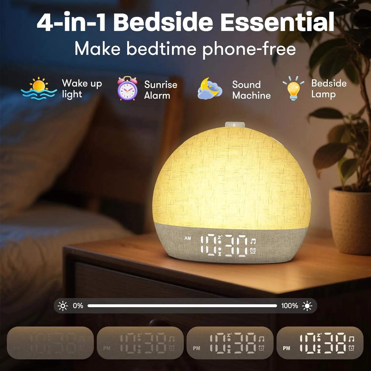 Wake Up Light Sunrise Alarm Clock | White Noise Sound Machine & Dimmable RGB Night Light