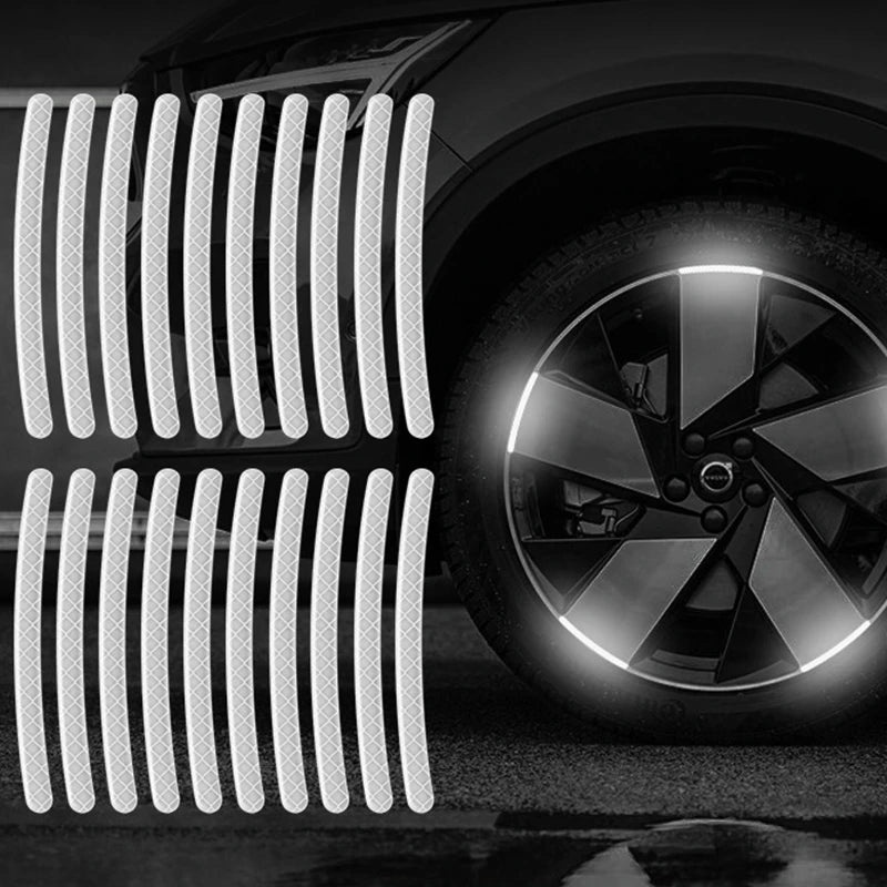20pcs Car Wheel Hub Reflective Sticker Set | Luminous Tire Rim Safety Strips for Night Driving