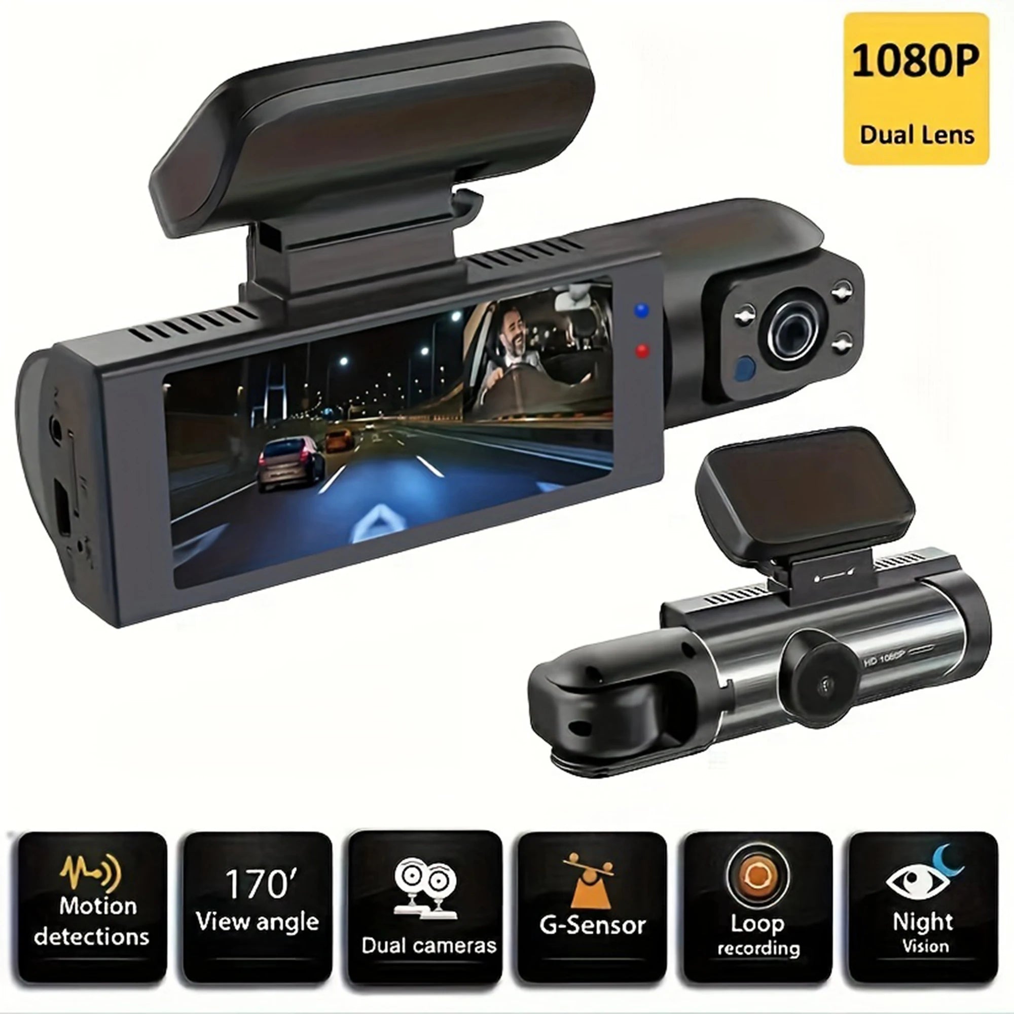 Dual Lens Full HD 1080P Car Dash Cam – Front & Cabin Recorder