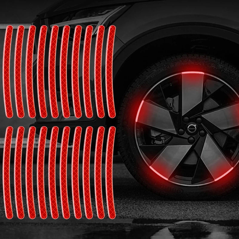 20pcs Car Wheel Hub Reflective Sticker Set | Luminous Tire Rim Safety Strips for Night Driving