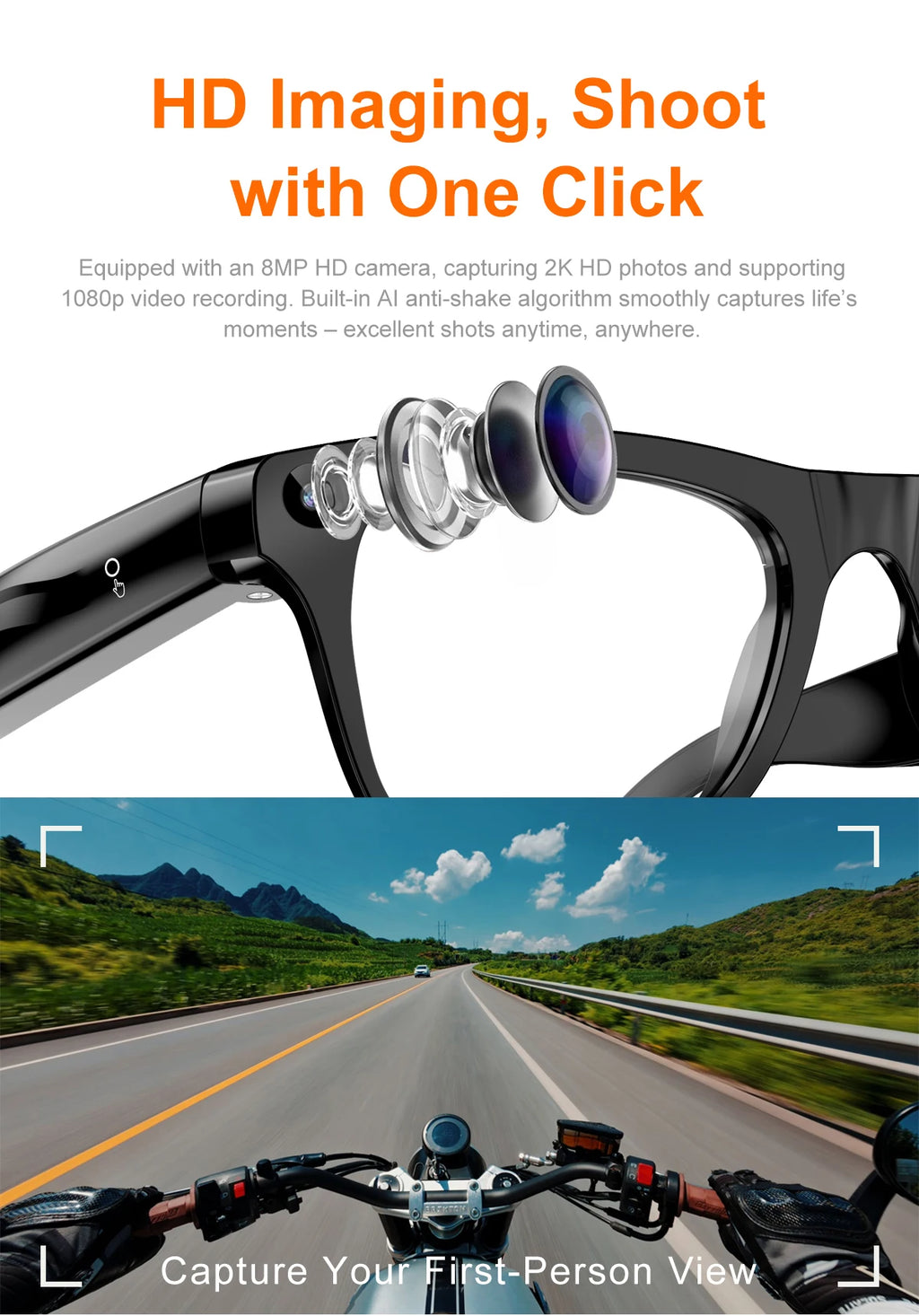 Lenovo Smart AI Glasses | 800W HD 8K Shooting Camera, Bluetooth Voice Call, AI Translation & Audio Smart Wearable