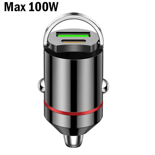Mini 100W Car Charger – Dual USB & Type-C Ultra-Fast Charging