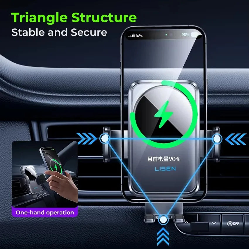 LISEN Upgraded Fast Cooling Wireless Charger Car Mount | Auto-Clamping Smart Sensor Electric Air Vent Holder