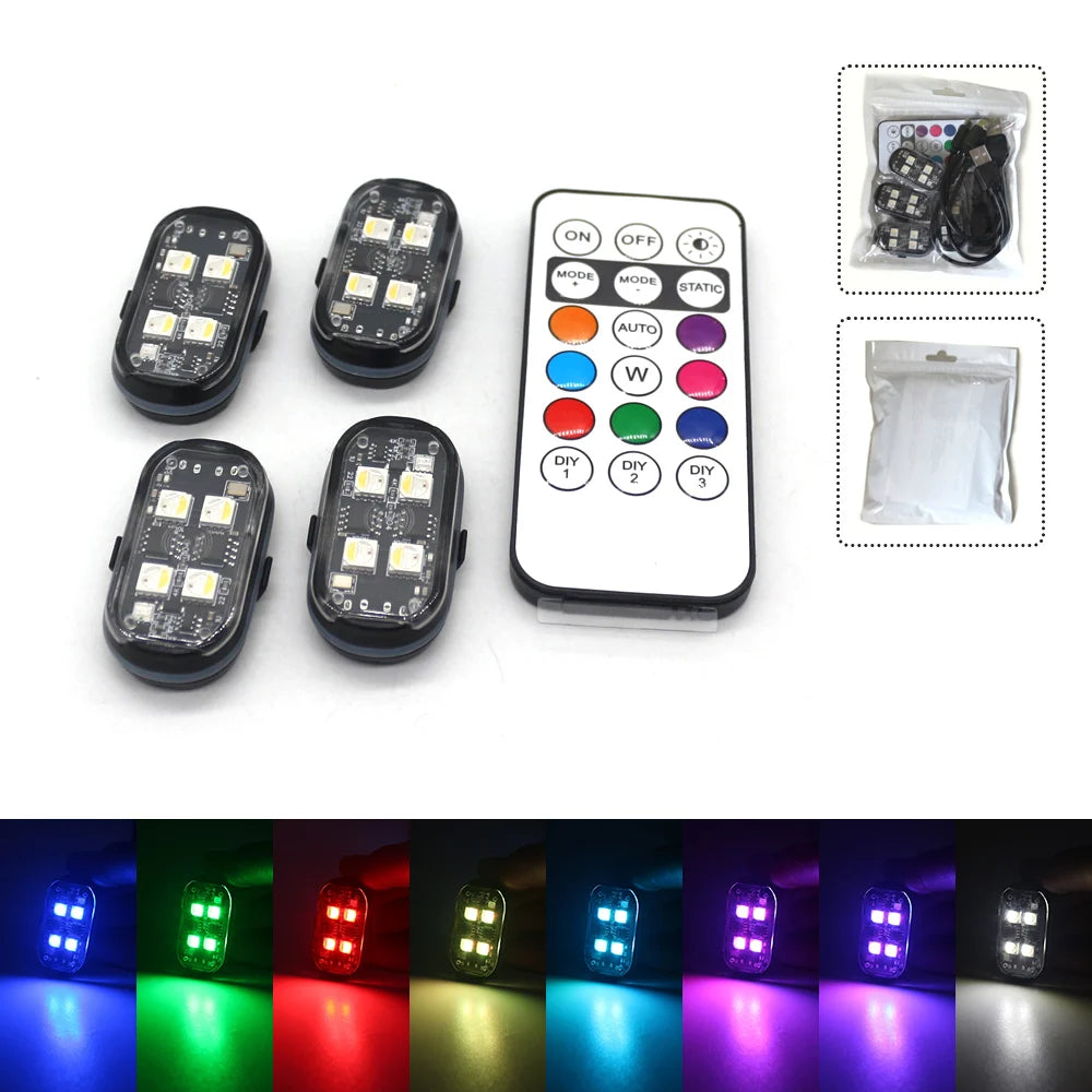 Wireless LED Strobe Lights for Car Decor | 8 Colors Rechargeable Anti-Collision Atmosphere & Warning Light