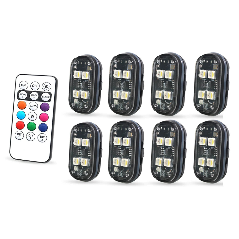 Wireless LED Strobe Lights for Car Decor | 8 Colors Rechargeable Anti-Collision Atmosphere & Warning Light