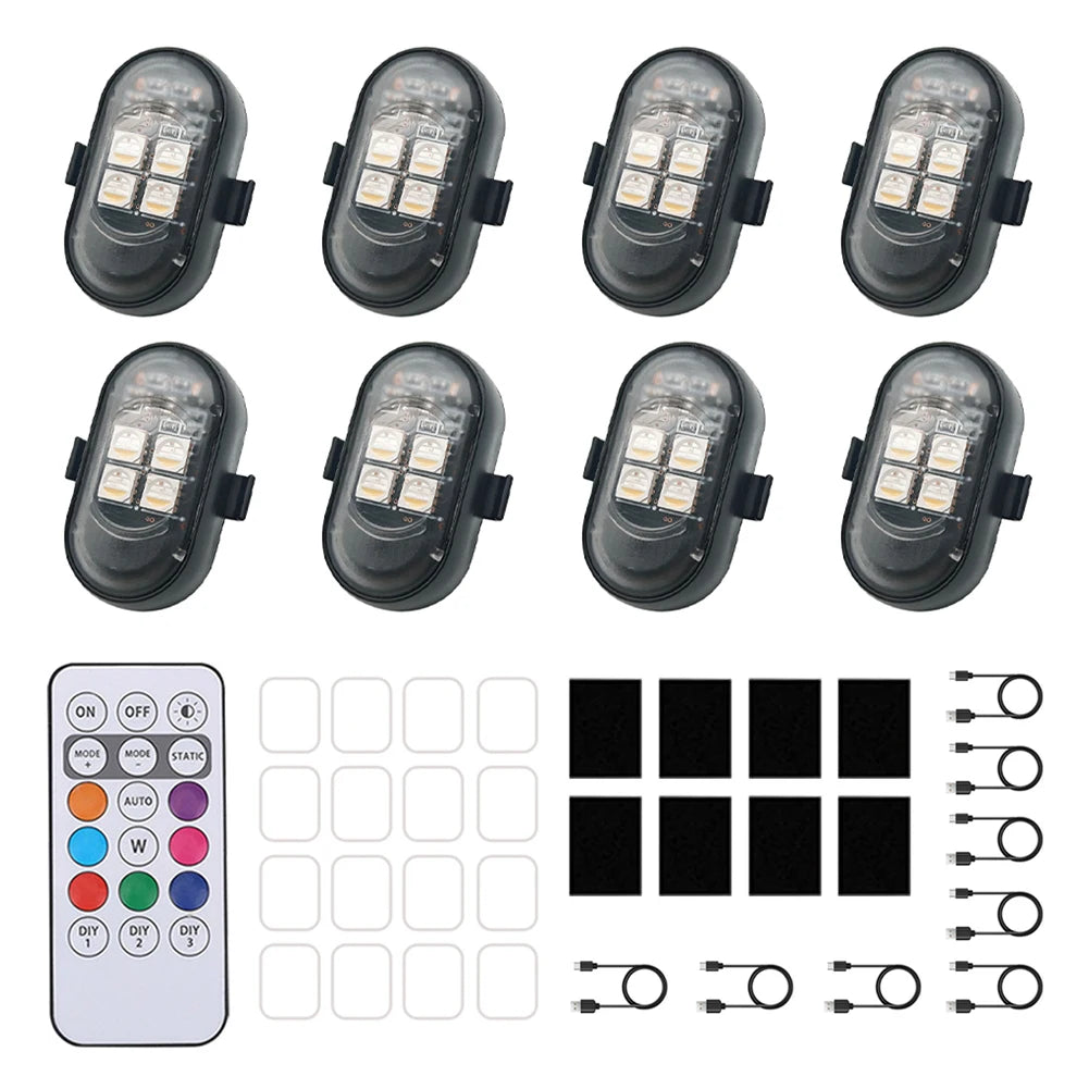 Wireless Remote Control 4LED Strobe Lights Waterproof USB Rechargeable Warning Lamp Set