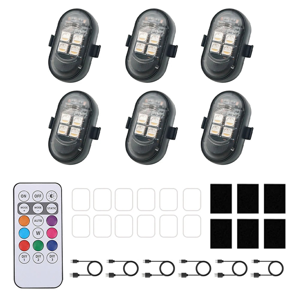 Wireless Remote Control 4LED Strobe Lights Waterproof USB Rechargeable Warning Lamp Set