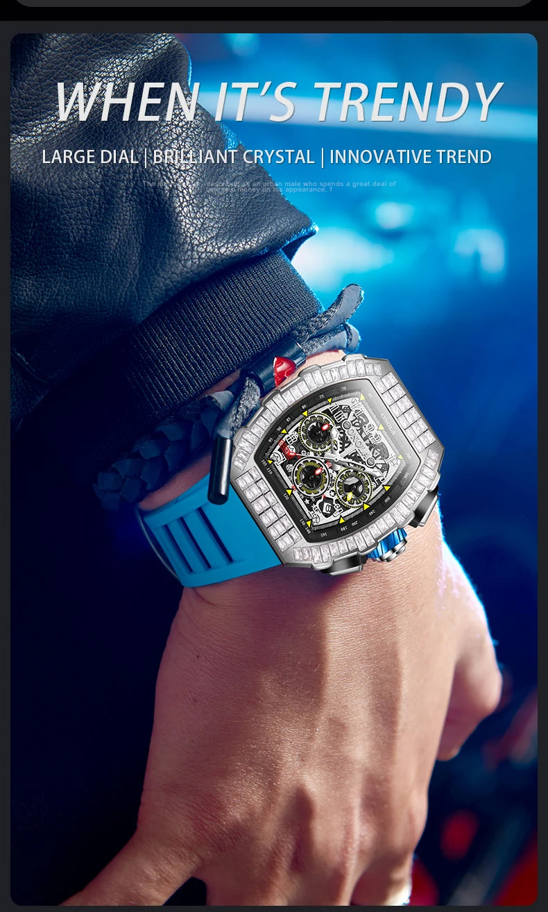 ONOLA Luxury Automatic Men’s Watch | Iced-Out Skeleton Dial Italian Design | Sport & Military Mechanical Wristwatch