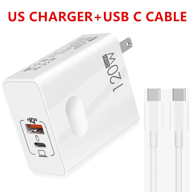 120W USB-C GaN Fast Charger | PD + QC 3.0 Dual Port Wall Adapter