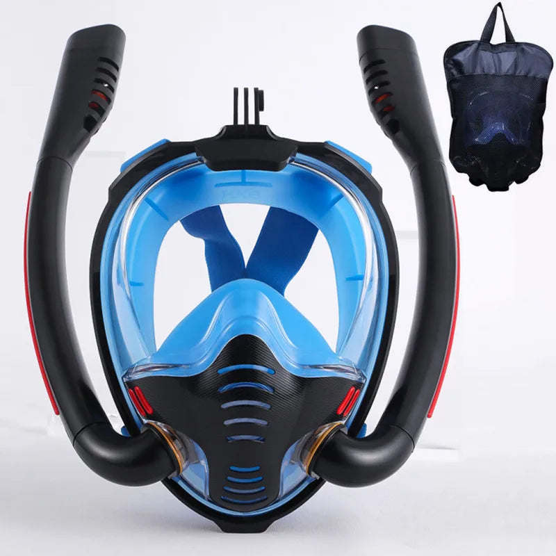Full Dry Snorkel Mask with Dual Tubes – 180° Panoramic View Anti-Fog Diving Mask 🤿🌊