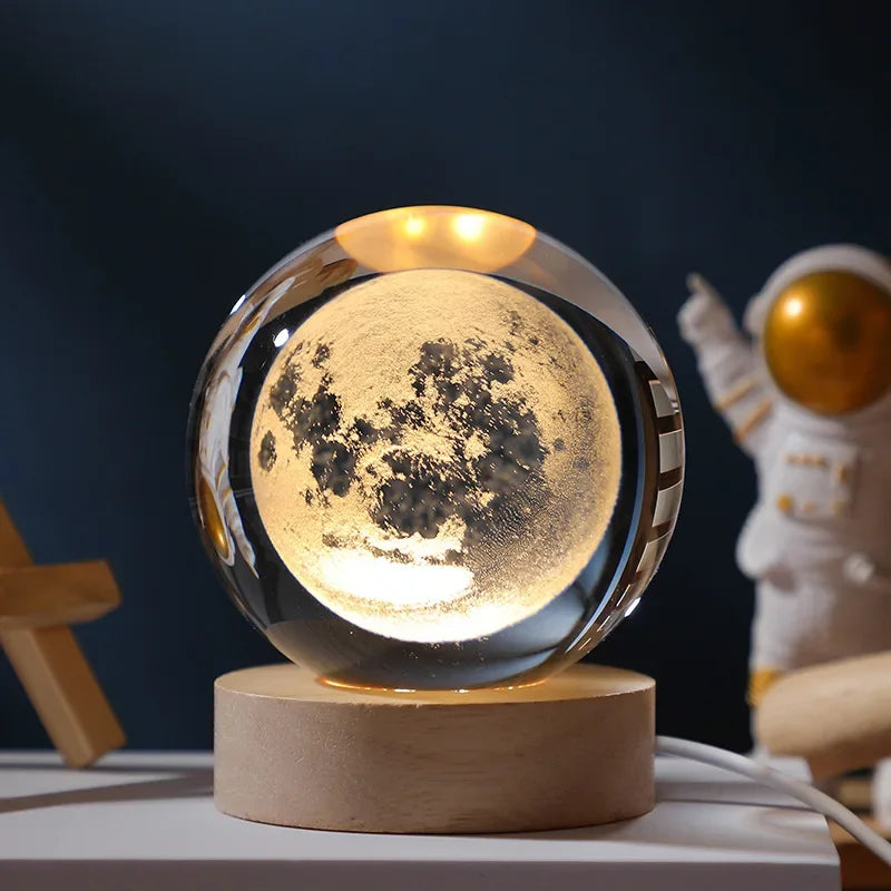 USB LED Galaxy Crystal Ball Night Light – 3D Moon Lamp Home Decor