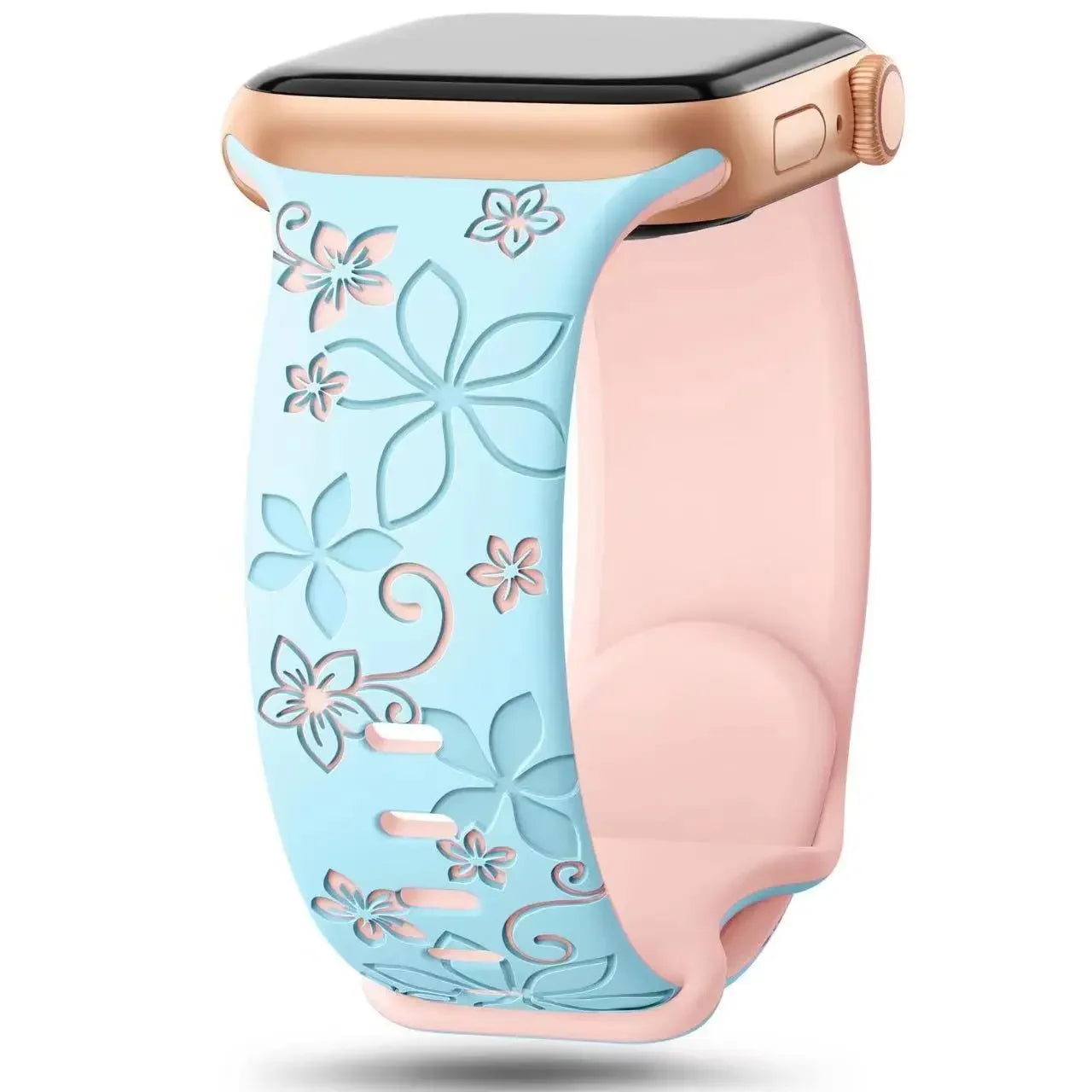 Floral Engraved Silicone Band for Apple Watch | Two-Tone Designer Replacement Strap for Series 1-11, SE & Ultra (38mm - 49mm)