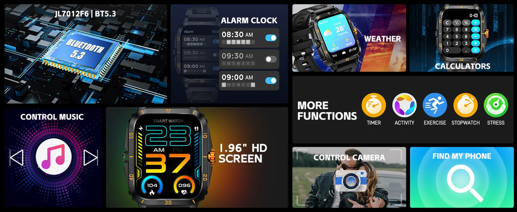 EIGIIS KT71 Rugged Smart Watch for Men | 1.96" HD Screen, Bluetooth Calling & Health Tracking (Black/Orange)