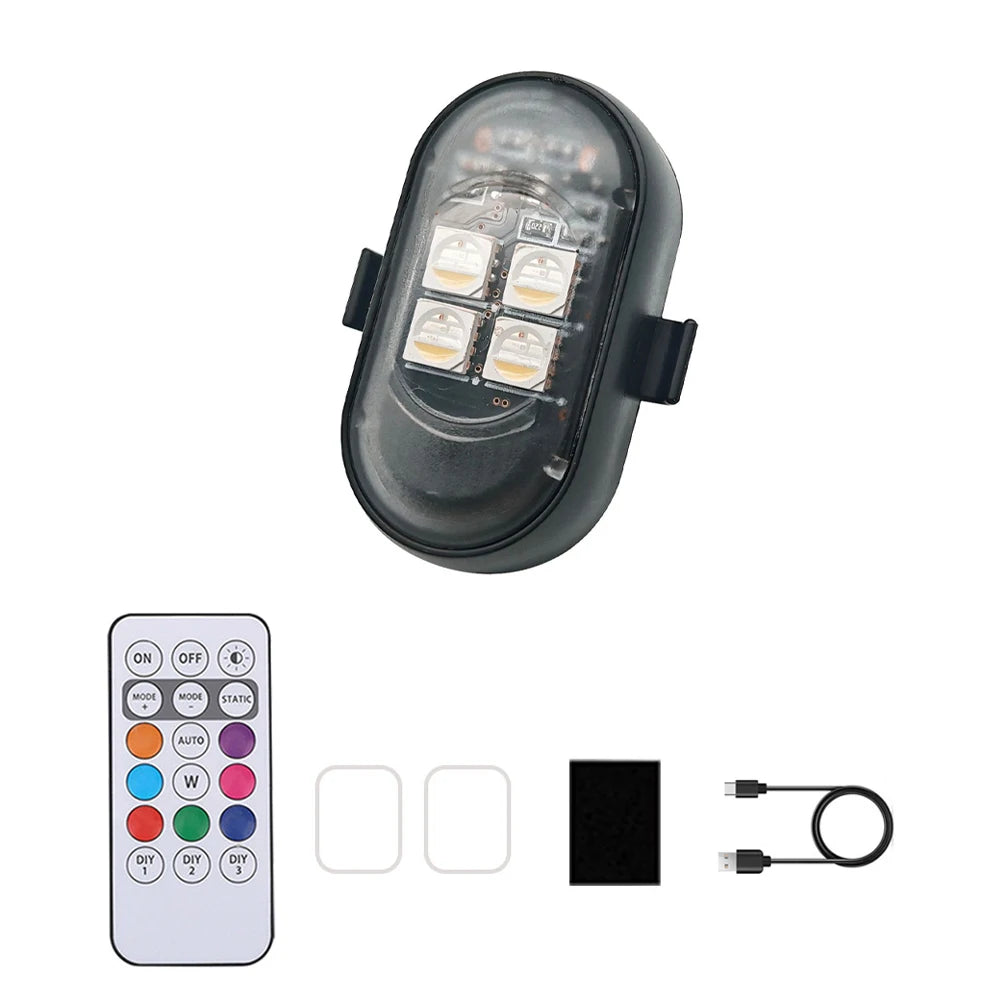 Wireless Remote Control 4LED Strobe Lights Waterproof USB Rechargeable Warning Lamp Set