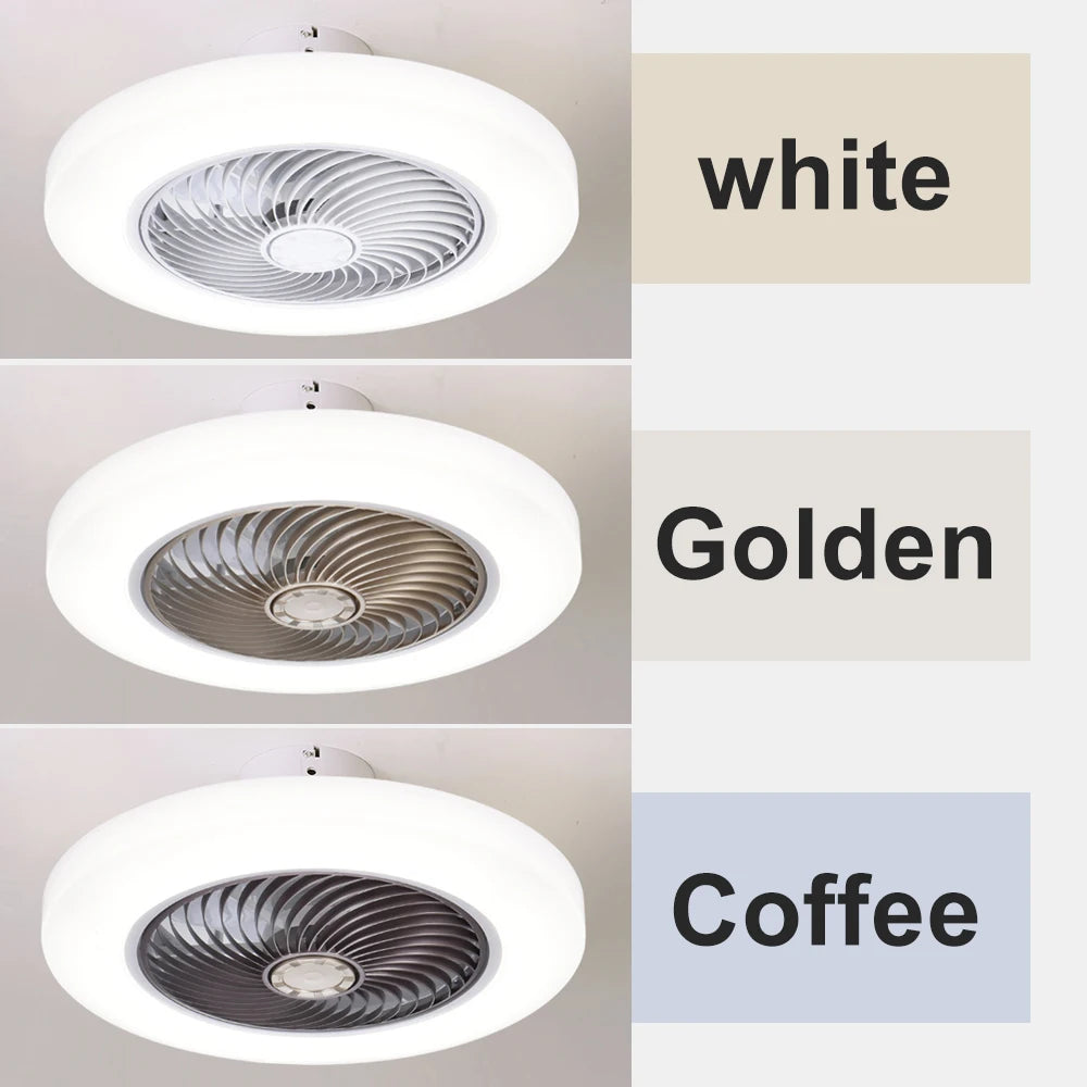 Smart Ceiling Fan with LED Light | Silent 52cm Invisible Blade Flush Mount Fan with Remote Control