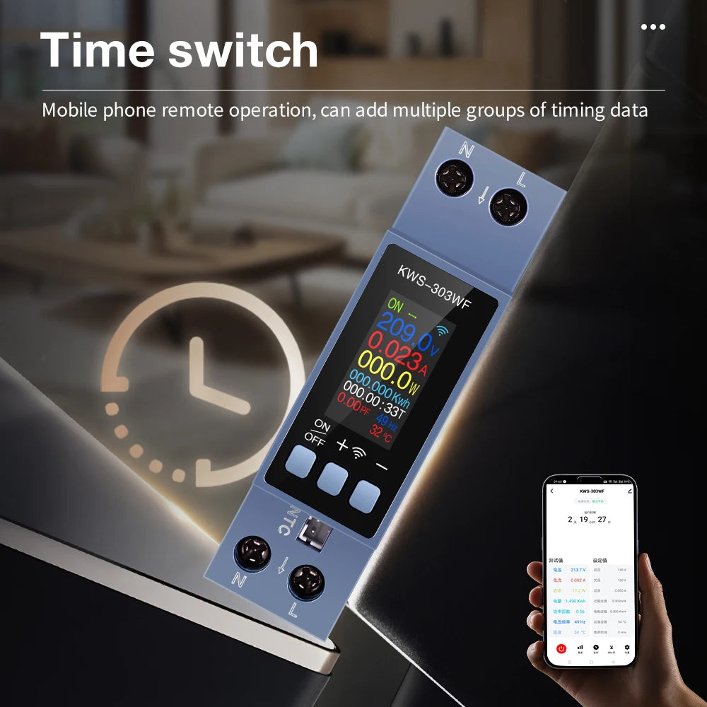 KWS-303 Tuya WiFi Smart Power Meter | 8-in-1 DIN Rail Voltage, Current & Electricity Monitor