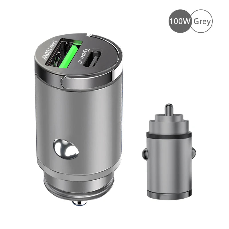 Mini 100W Car Charger – Dual USB & Type-C Ultra-Fast Charging