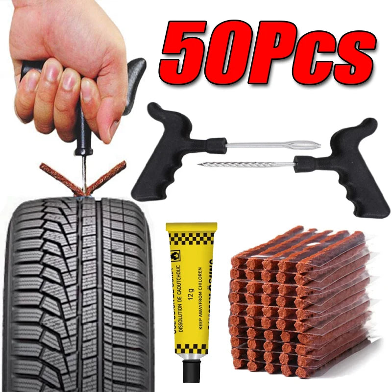 Car Tire Repair Kit | Tubeless Tire Puncture Plug Set for Car, Motorcycle & Truck (5–50 pcs)