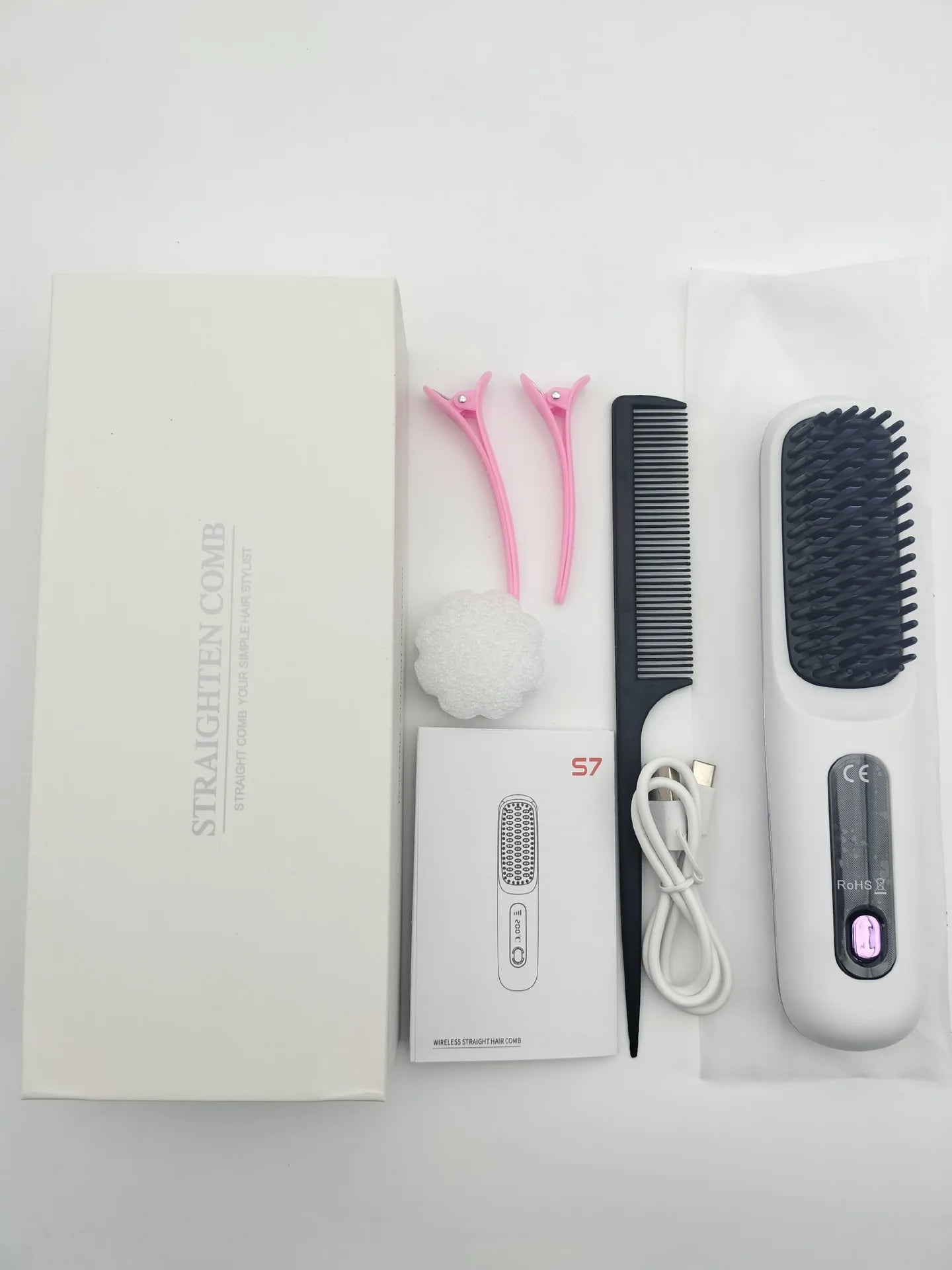 Cordless Hair Straightener Brush | USB Rechargeable Ceramic Straightening Comb