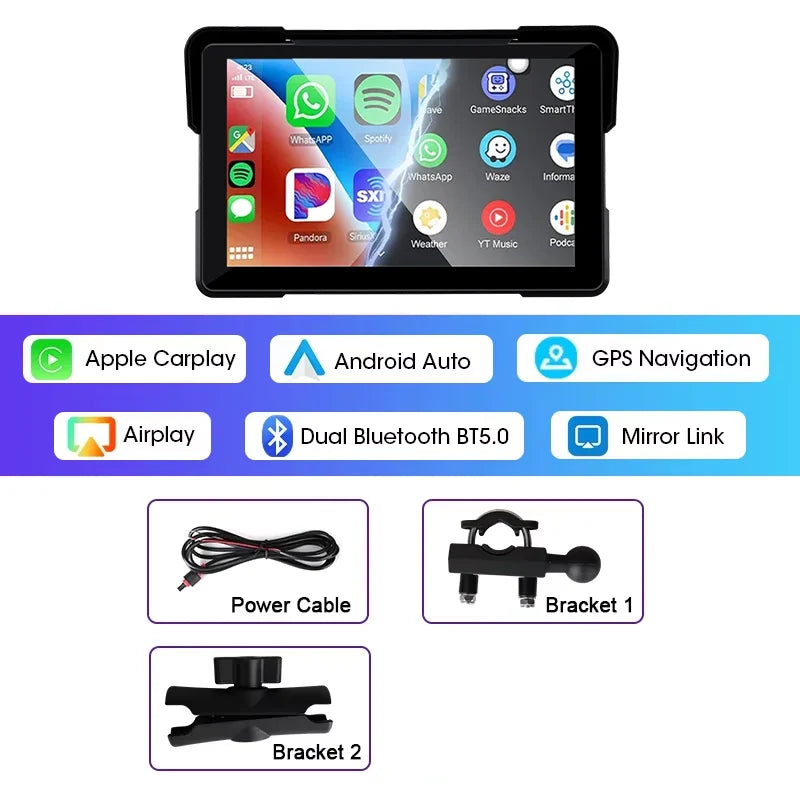 Jansite 5"/7" Motorcycle CarPlay & Android Auto GPS Monitor – IPX7 Waterproof DVR