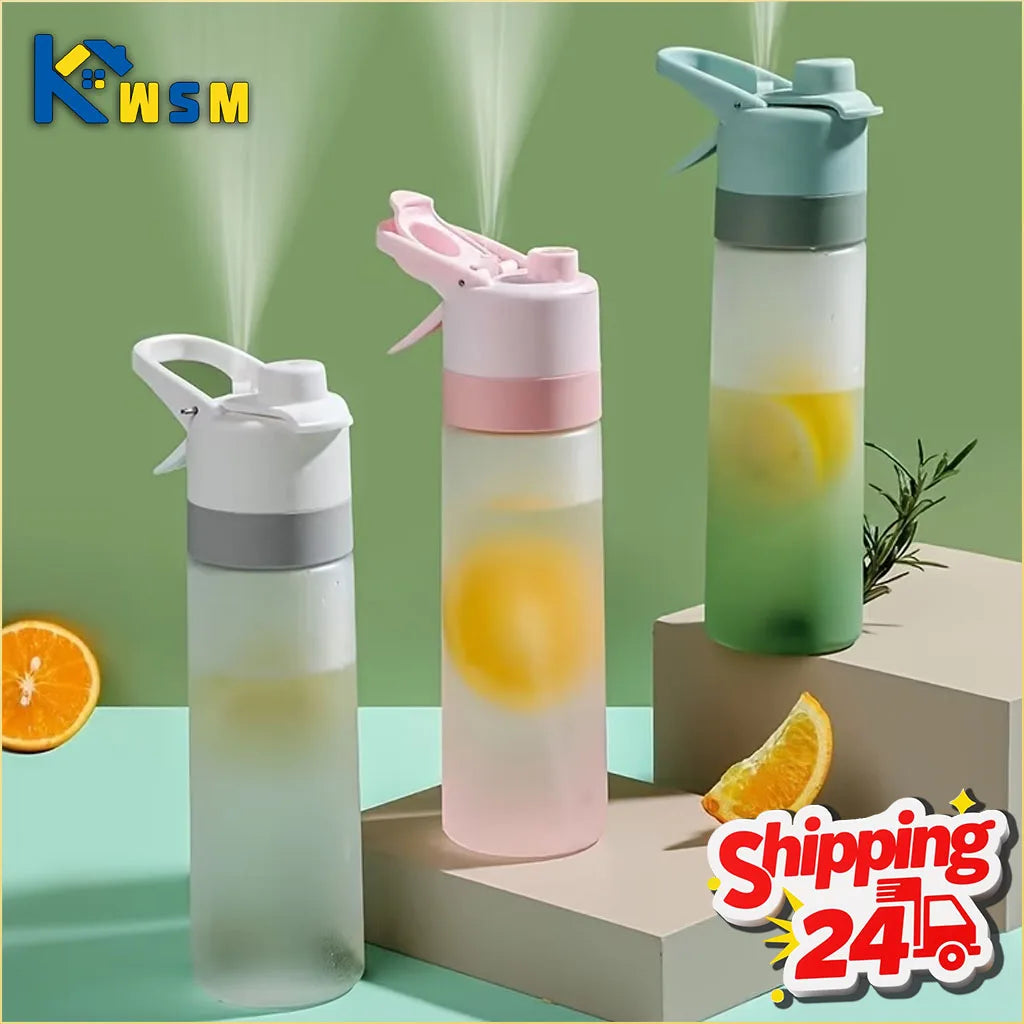 Large Capacity Spray Water Bottle with Straw Gradient Frosted Portable Outdoor Sports Travel Mist Sprayer Reusable Cup