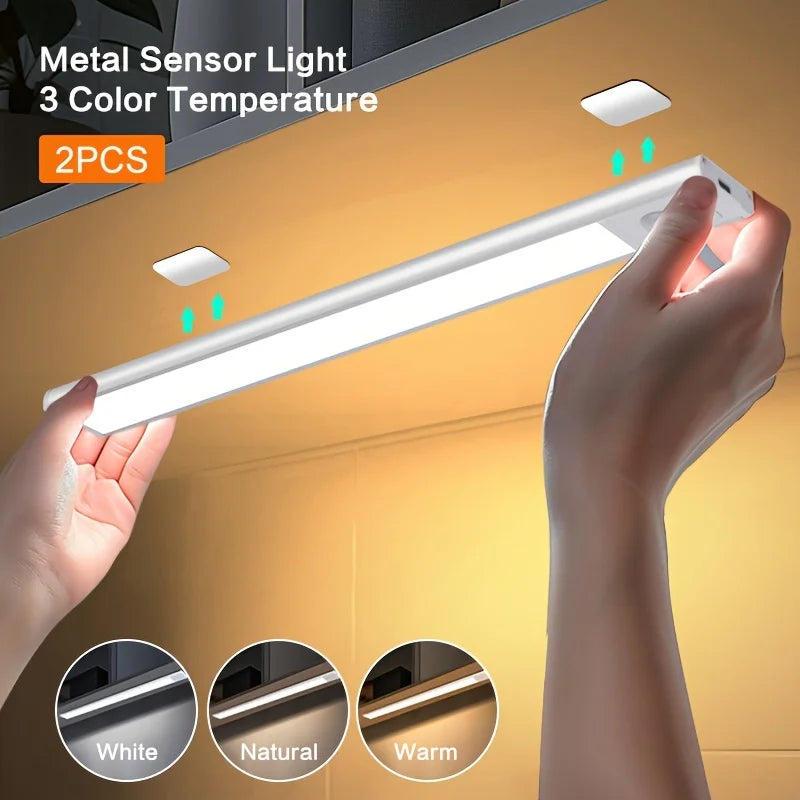 LED Motion Sensor Under-Cabinet Light | Wireless Metal Night Lamp with 3 Color Temperatures & USB Rechargeable Battery for Kitchen, Bedroom & Closets