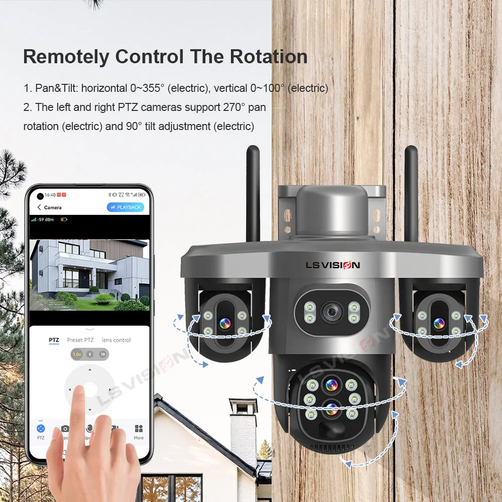 LS VISION 20MP 10X Optical Zoom Three PTZ Lens Solar Security Camera