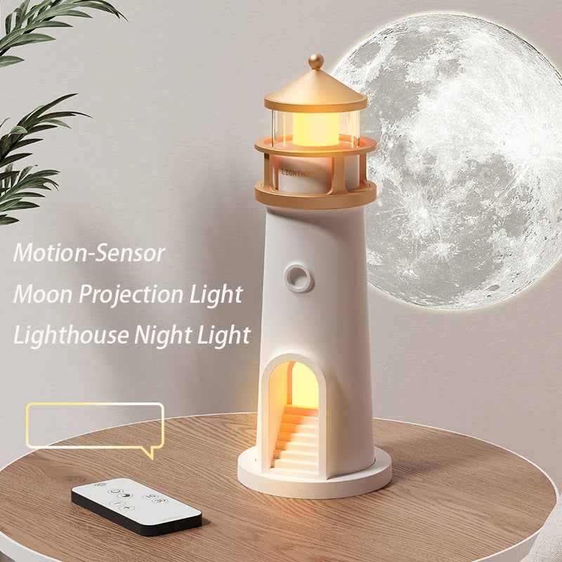 Lighthouse Moon Projector Lamp | Bluetooth Speaker, Motion Sensor & Remote Control Ambient Light