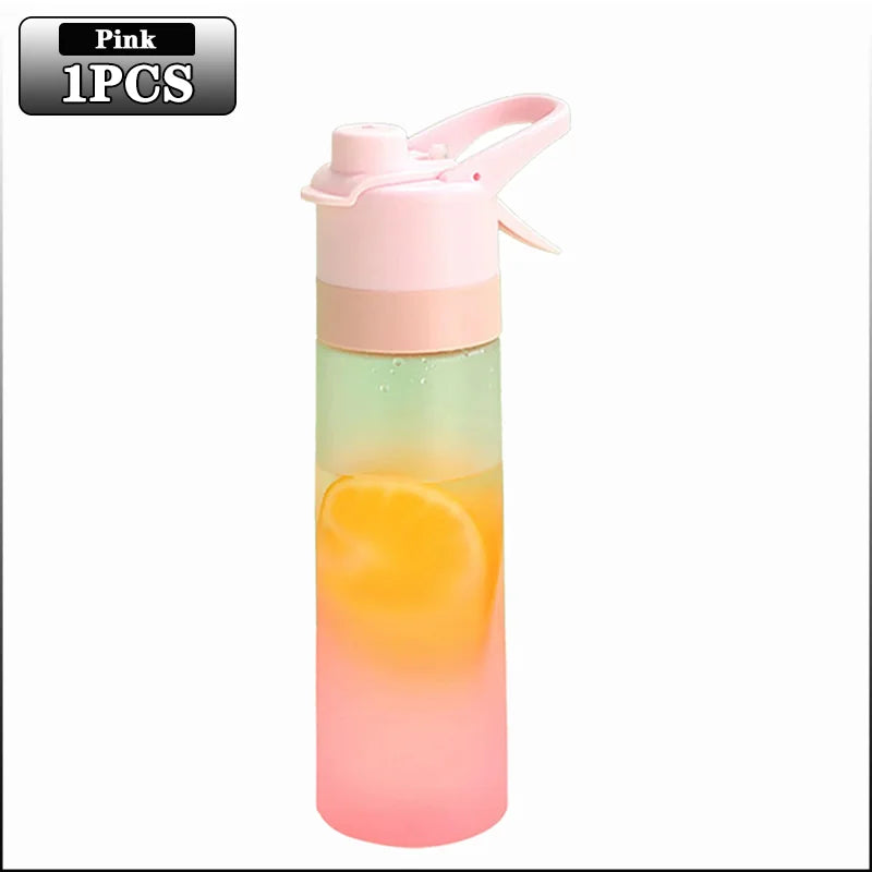 Large Capacity Spray Water Bottle with Straw Gradient Frosted Portable Outdoor Sports Travel Mist Sprayer Reusable Cup