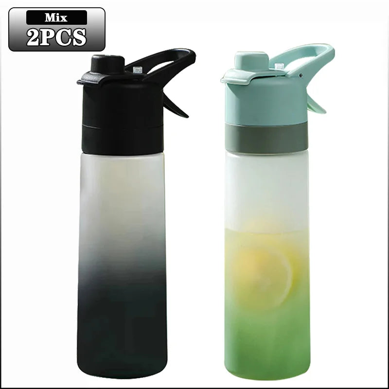Large Capacity Spray Water Bottle with Straw Gradient Frosted Portable Outdoor Sports Travel Mist Sprayer Reusable Cup