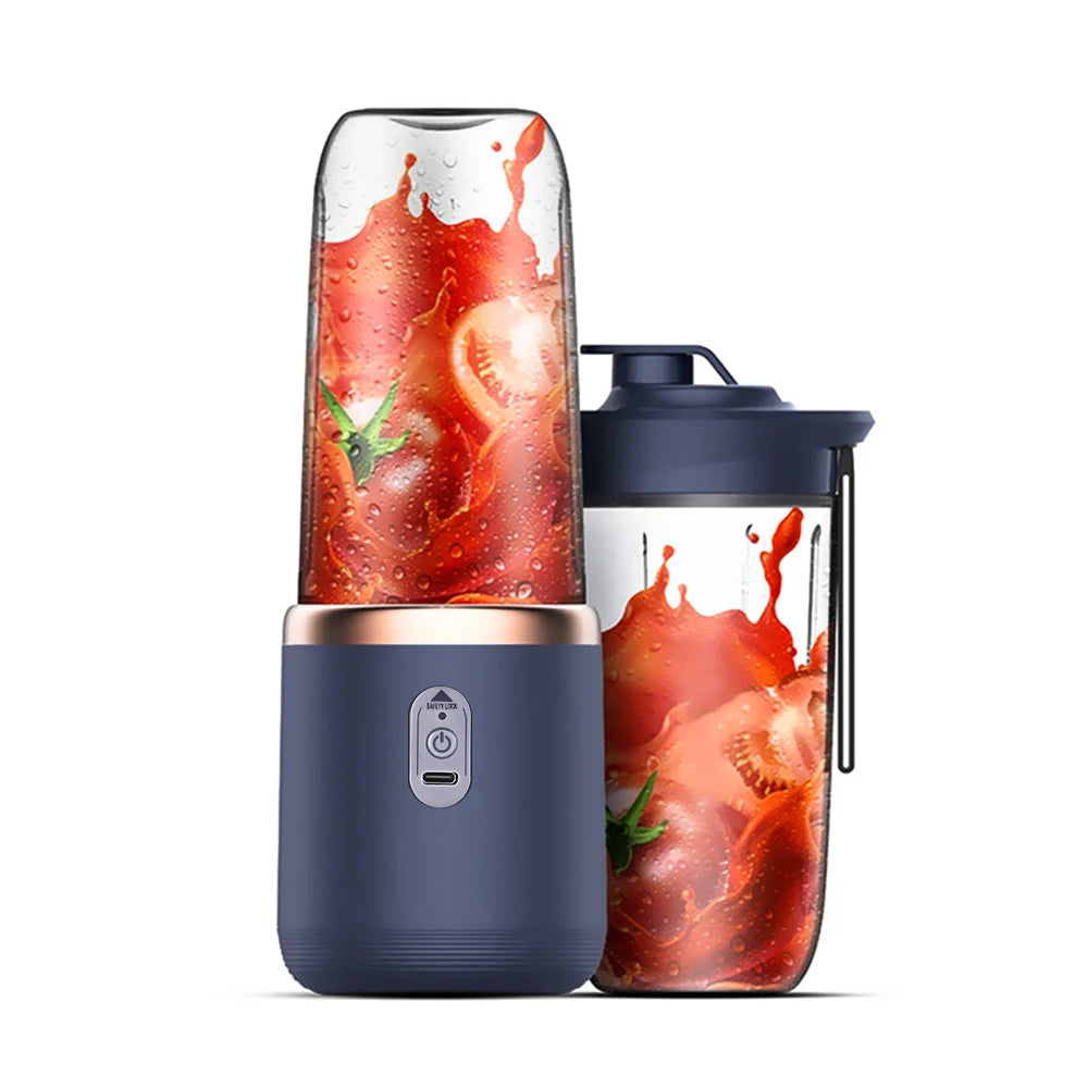 Portable USB Juicer Blender with 6-Bladed Steel Knife | Wireless Rechargeable Smoothie Maker with 2 Cups