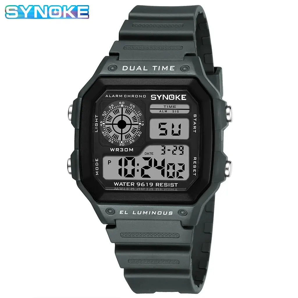 SYNOKE Men's Military Digital Sports Watch | Waterproof Chronograph with EL Luminous Display & Square Rubber Case