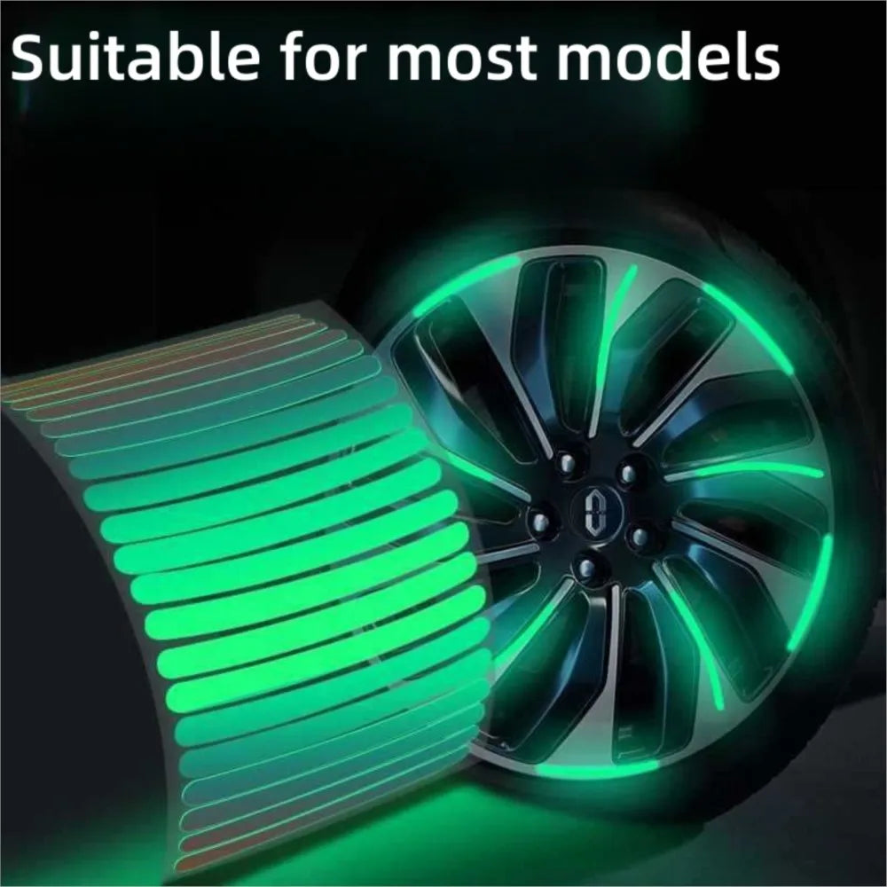 20pcs Car Wheel Hub Reflective Sticker Set | Luminous Tire Rim Safety Strips for Night Driving