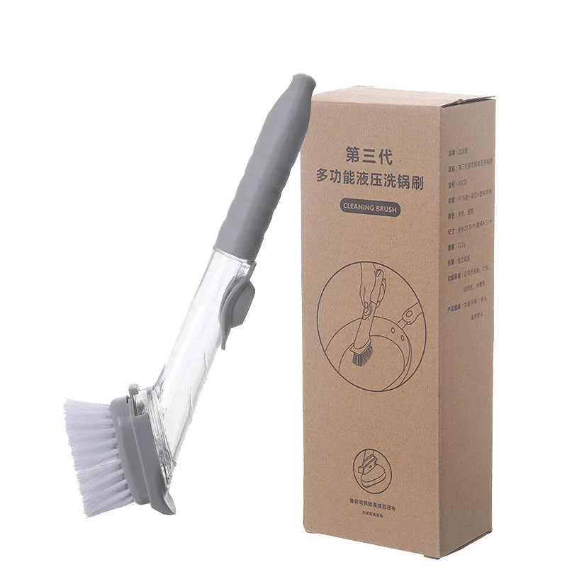 2-in-1 Soap Dispensing Dish Brush Set | Long Handle Kitchen Scrubber with Replaceable Sponge Heads