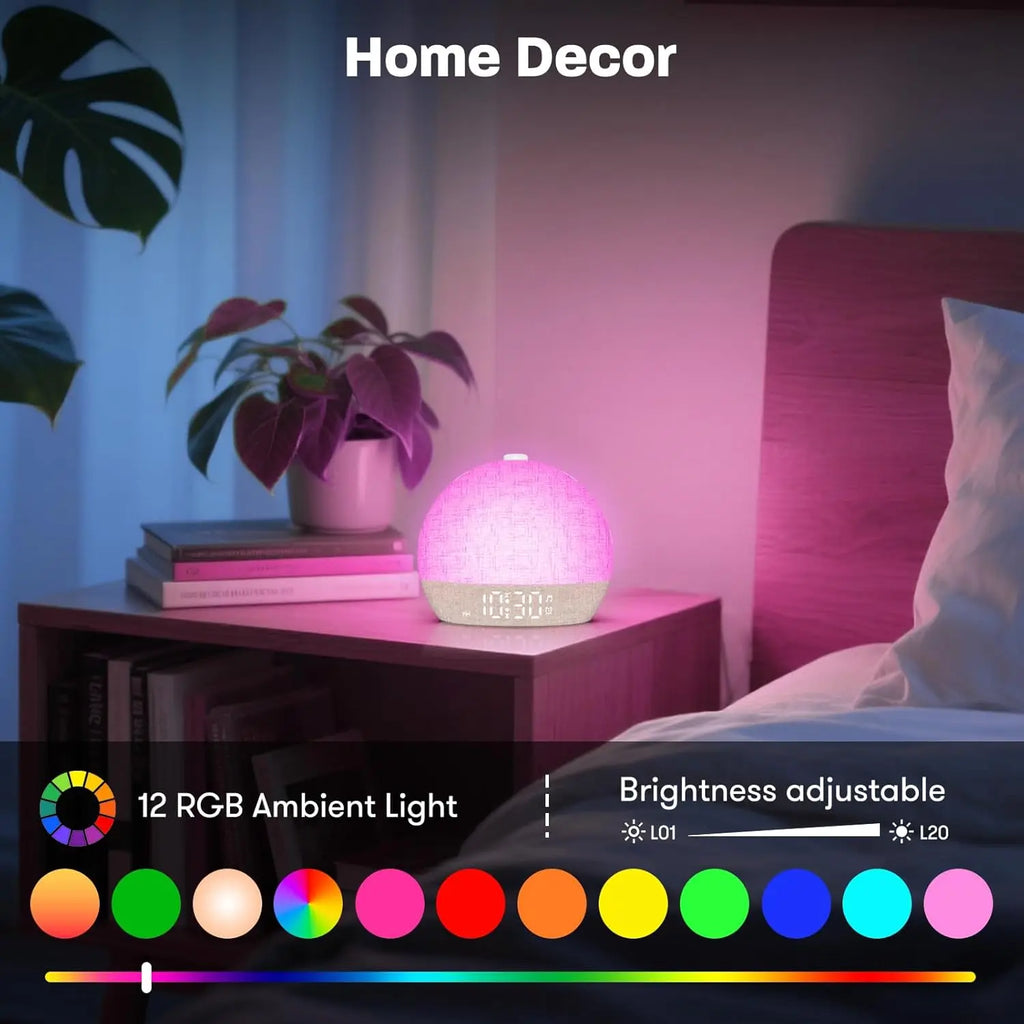 Wake Up Light Sunrise Alarm Clock | White Noise Sound Machine & Dimmable RGB Night Light