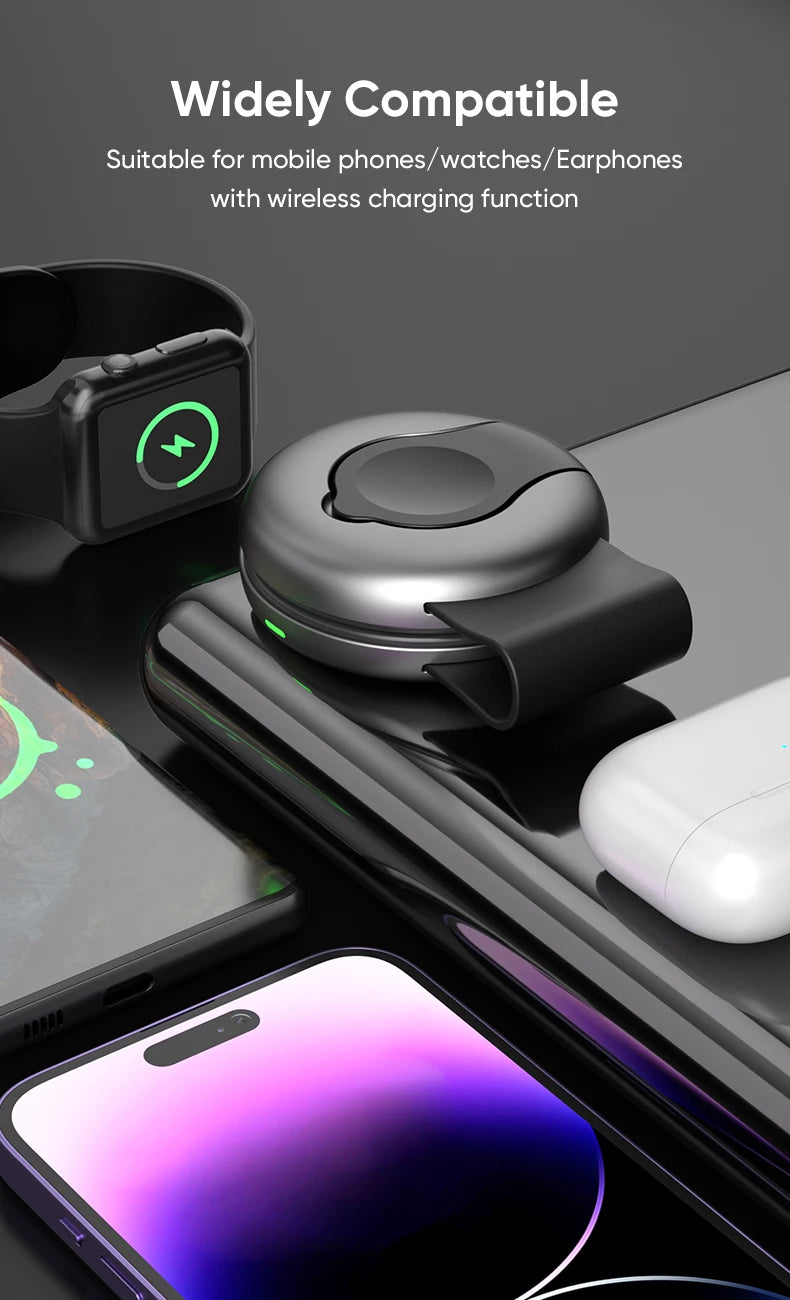 AUFU 3-in-1 Foldable Magnetic Wireless Charging Station | 15W Fast Travel Charger Stand