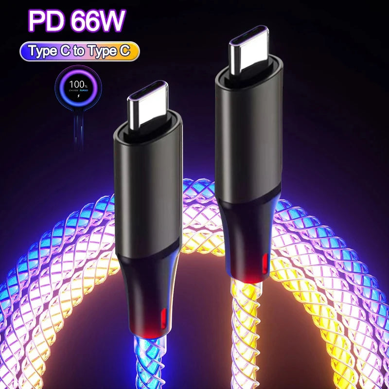 6A Fast Charging RGB Breathing Luminous Gradient Light Data Cable | 66W Type-C Charger Cord