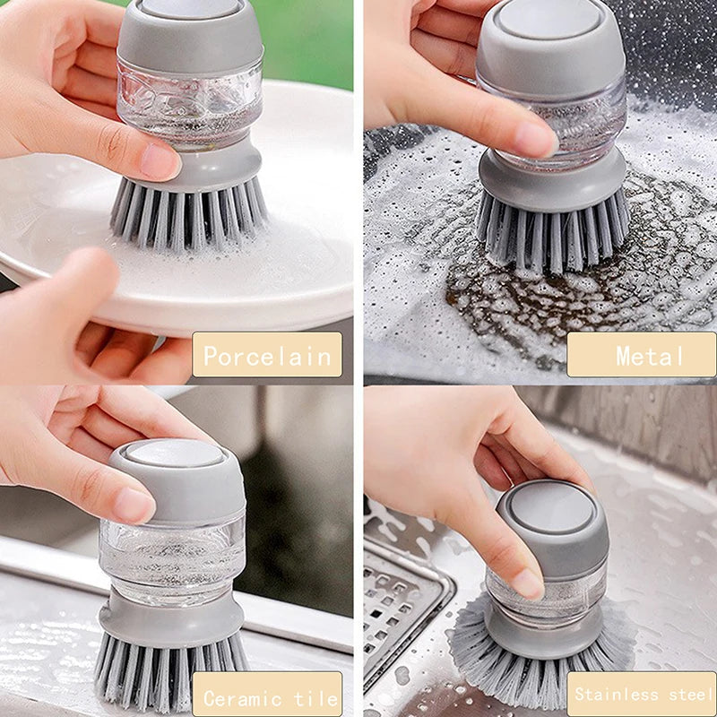 Household Cleaning Brush 2-in-1 Handle Set | Dishwashing Scrubber with Removable Liquid Soap Dispenser