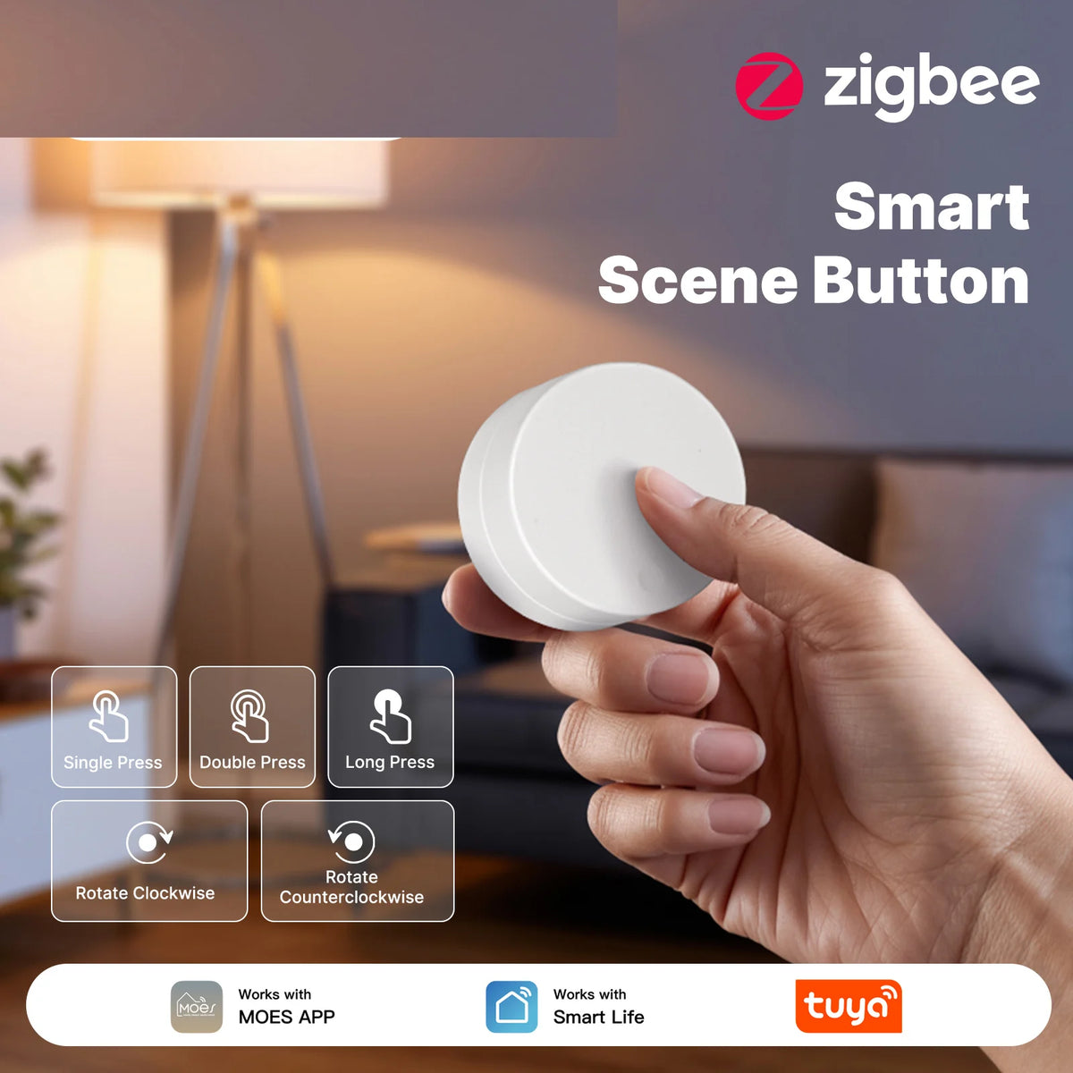 Tuya ZigBee Smart Scene Switch Knob | Wireless Scene Button Controller, Battery-Powered Automation Scenario & Smart Life App Gateway