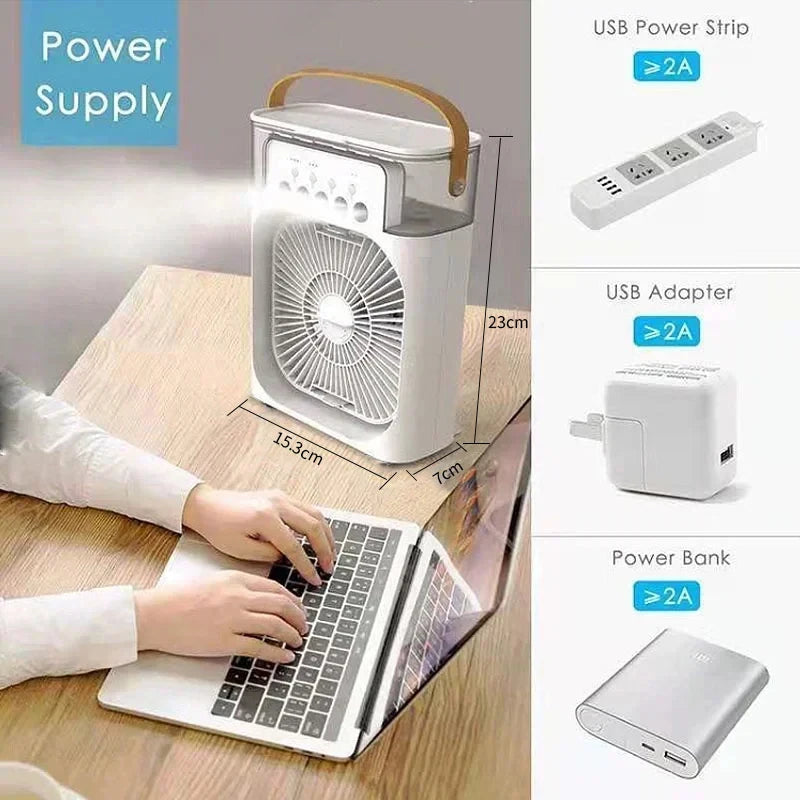 3-in-1 Mini Air Cooler Fan – Portable Humidifier & LED Night Light for Home and Office