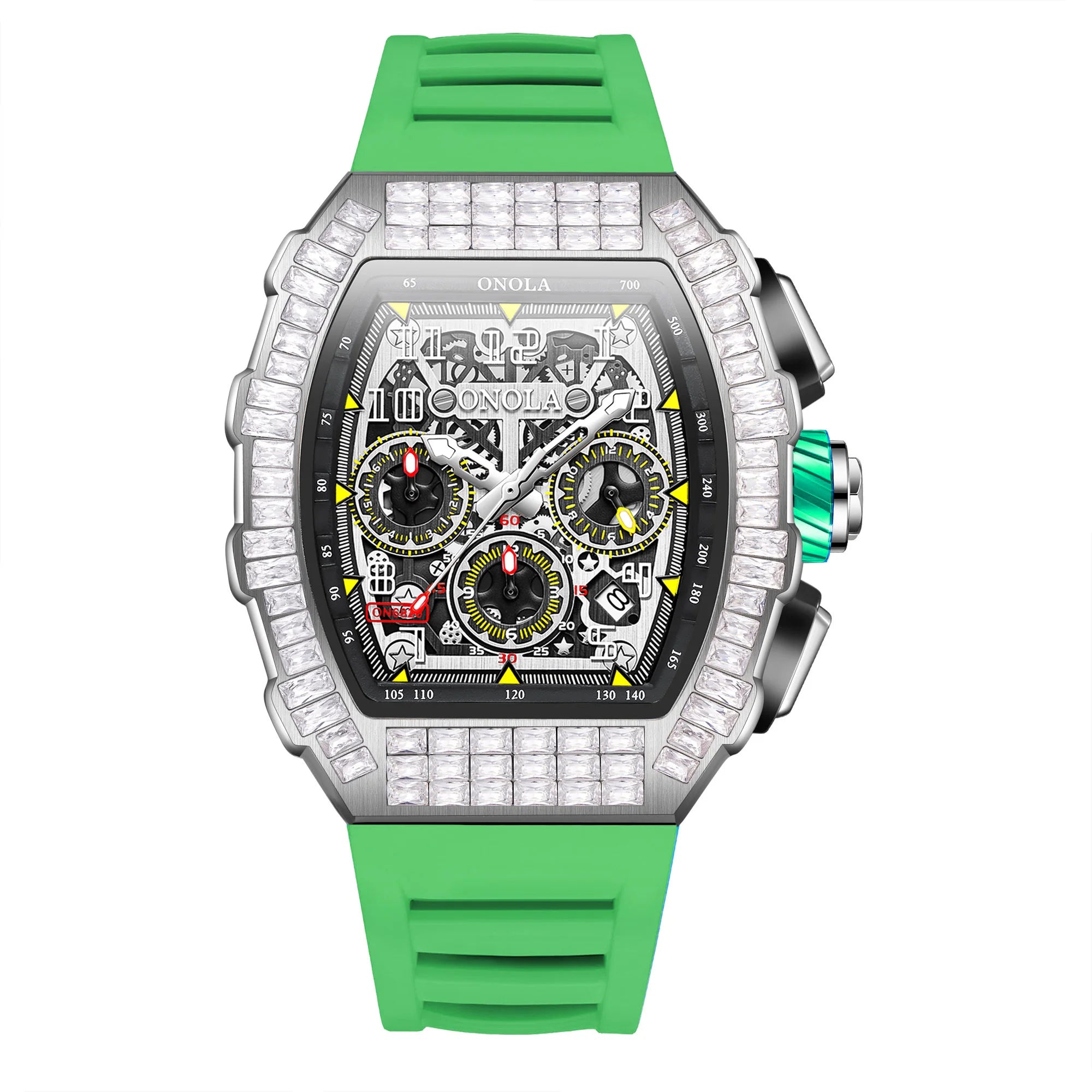 ONOLA Luxury Automatic Men’s Watch | Iced-Out Skeleton Dial Italian Design | Sport & Military Mechanical Wristwatch
