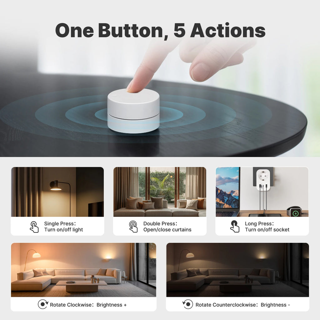 Tuya ZigBee Smart Scene Switch Knob | Wireless Scene Button Controller, Battery-Powered Automation Scenario & Smart Life App Gateway
