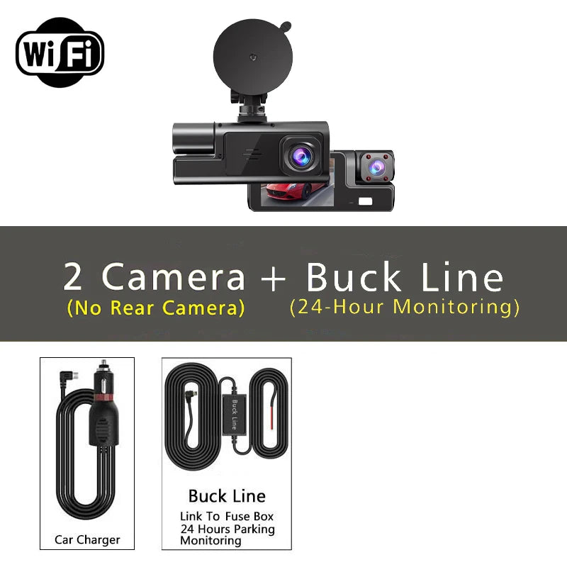 WiFi 3-Channel HD Dash Cam 1080P – Front, Cabin & Rear Coverage