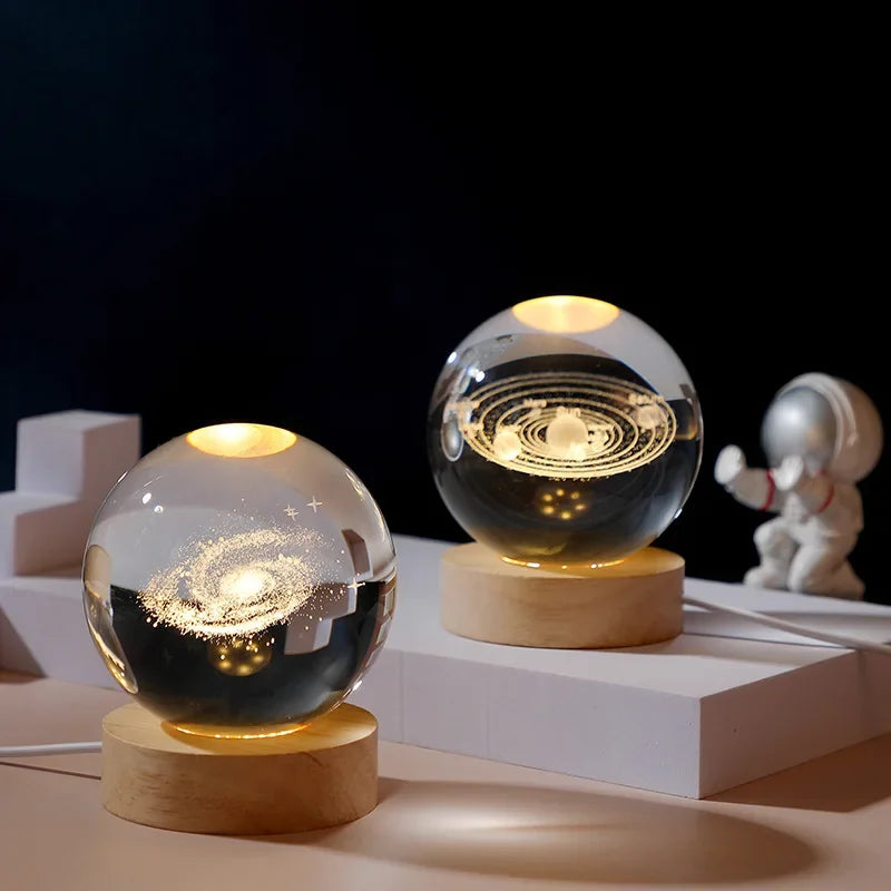 USB LED Galaxy Crystal Ball Night Light – 3D Moon Lamp Home Decor